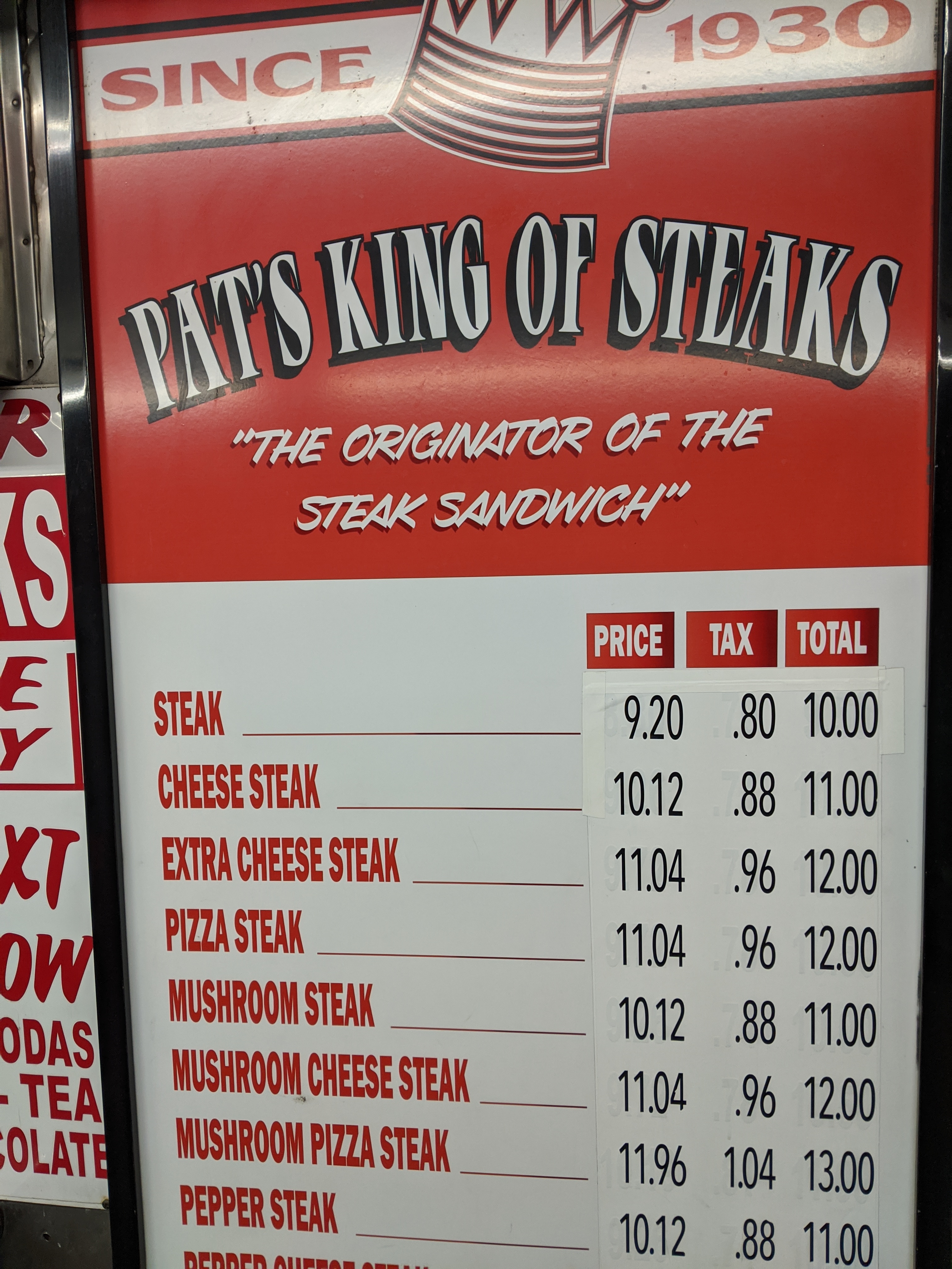 Pat's king of steaks sign