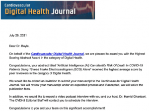 CVDHJ Award for Best Digital Health Abstract at HRS 2021